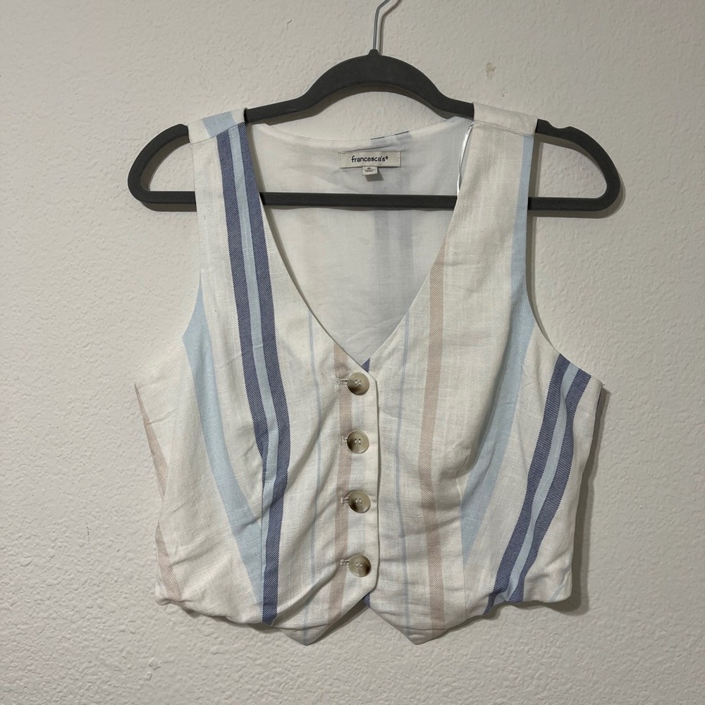 Francesca's Striped Linen Blend Vest Top Coastal Preppy‎ Cottage-core Size Small